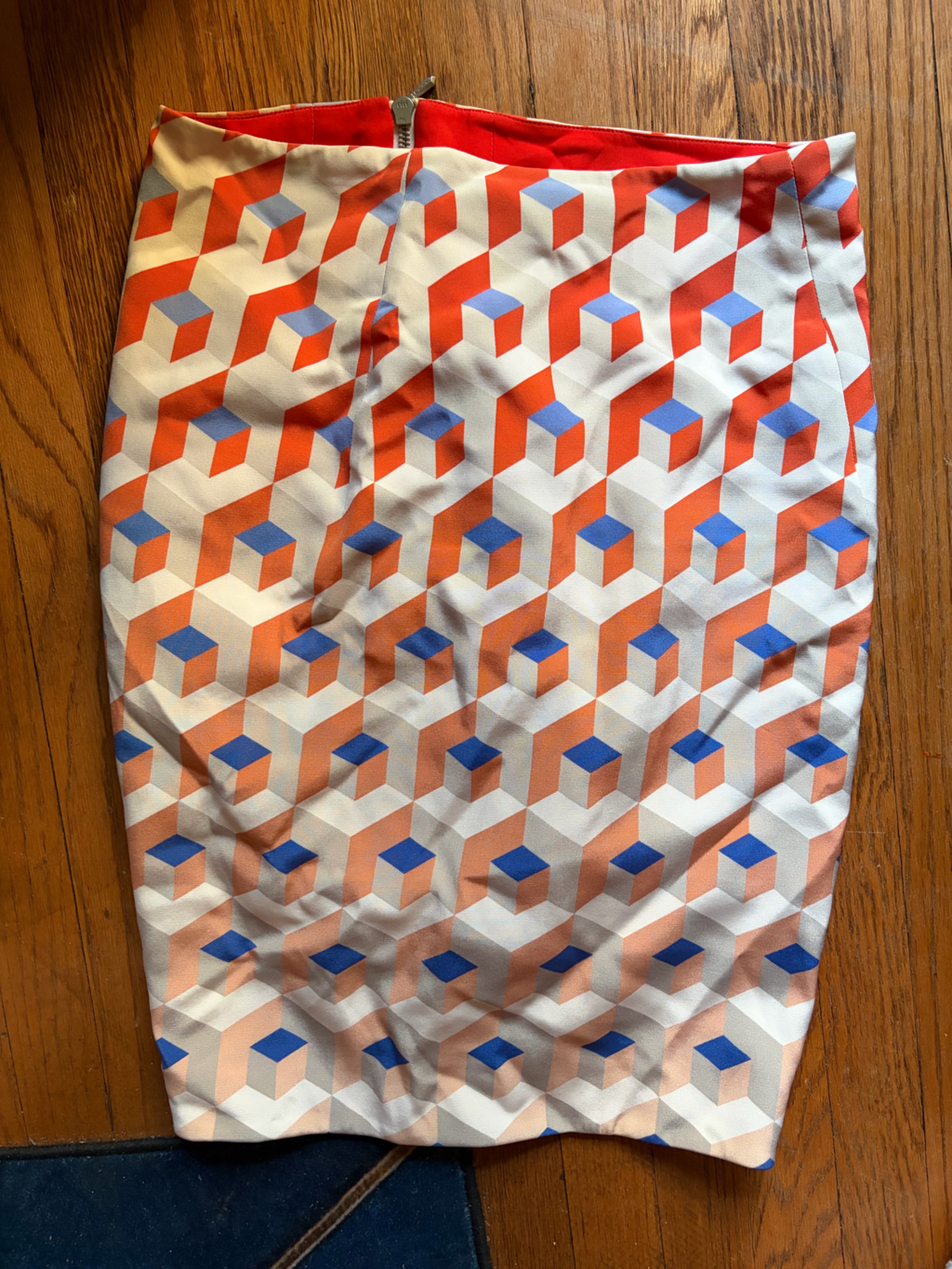 Dion Lee Geometric Print Pencil Skirt In Orange, Blue & White